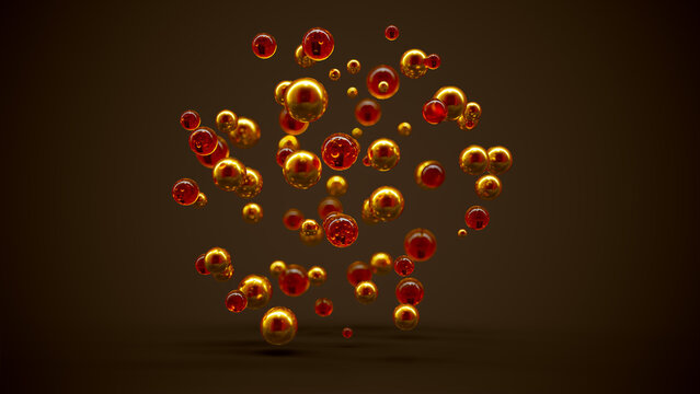 gold and amber bubbles floating in the air 3D computer generated abstract background 