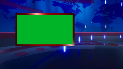 3D Virtual News Studio Green Screen Background. 3d Rendering