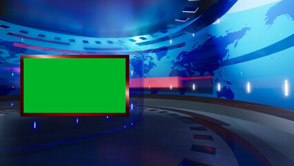 3D Virtual News Studio Green Screen Background. 3d Rendering