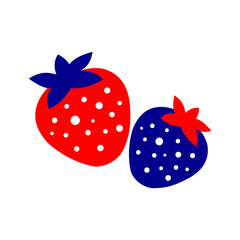 Strawberry. Blue and red berry on a white background. 