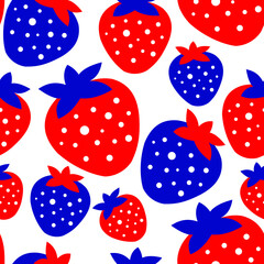 Strawberry. Seamless stylish pattern for textile and paper products. Blue and red berry on a white background. Vector.