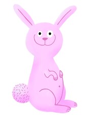 Cute cartoon Easter bunny. Adorable pink smiling rabbit. Hand drawn illustration for kids. Isolated on a white background.