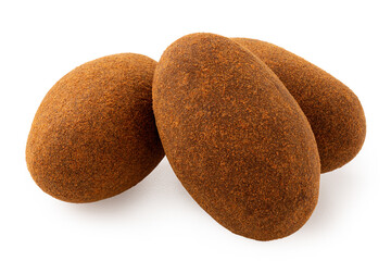 Cinnamon and chocolate coated almonds isolated.
