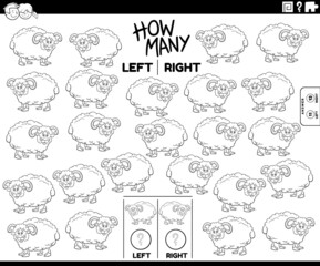 count left and right pictures of cartoon sheep coloring book page