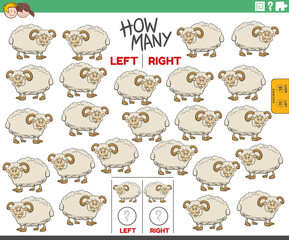 counting left and right pictures of cartoon sheep farm animal