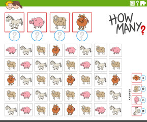 how many cartoon farm animal characters counting game