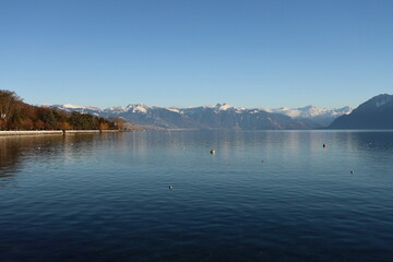 Le lac Léman vu depuis Lausanne, ville de Lausanne, canton de Vaud, Suisse