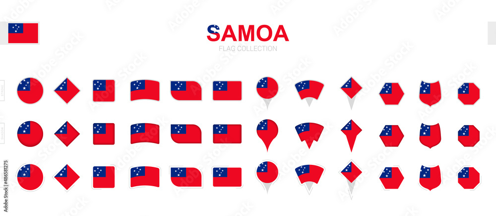 Wall mural large collection of samoa flags of various shapes and effects.