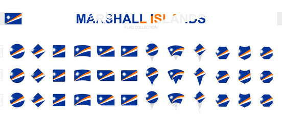 Large collection of Marshall Islands flags of various shapes and effects.