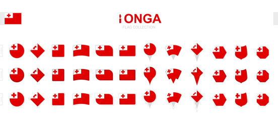 Large collection of Tonga flags of various shapes and effects.
