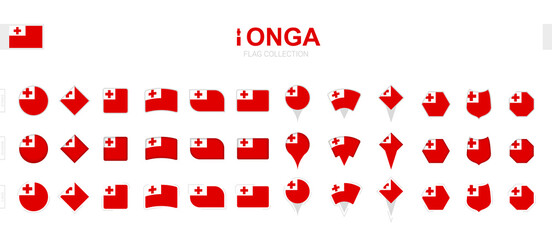 Large collection of Tonga flags of various shapes and effects.