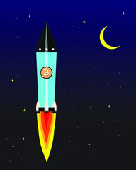 bitcoin to the moon symbol in vector illustration design