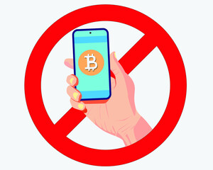 no bitcoin symbol for banning and prohibition cryptocurrency