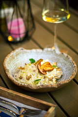 mushrooms risotto in the restaurant