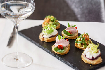 different kinds of canape in restaurant