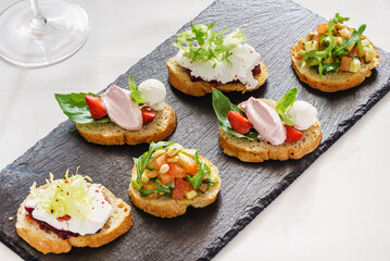 different kinds of canape in restaurant