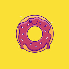 Cute cartoon chocolate donut in vector illustration. Isolated food vector. Flat cartoon style