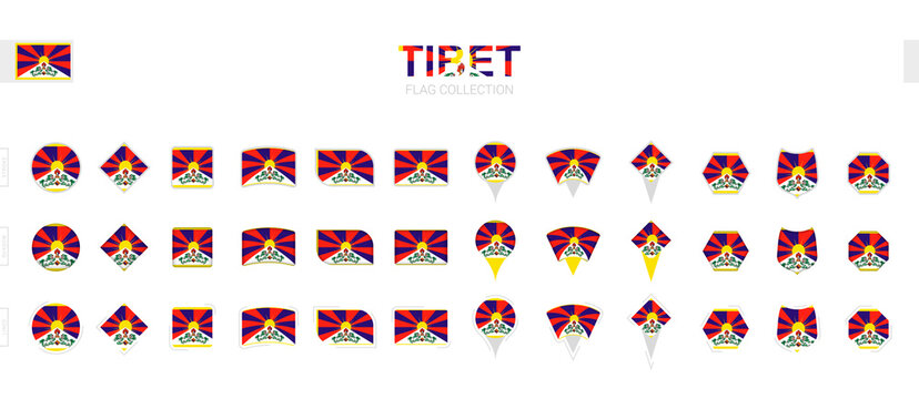 Large collection of Tibet flags of various shapes and effects.