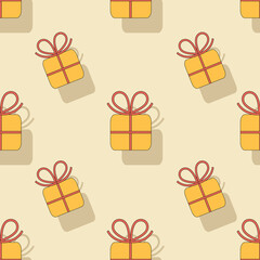 Happy Birthday! Happy holidays. Seamless festive pattern with gifts tied with ribbons. Vector image.