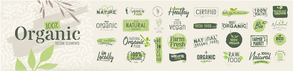 Premium quality organic elements for food market, ecommerce, organic products promotion, restaurant, healthy life. Vector illustration concepts for web design, packaging design, marketing. © PureSolution