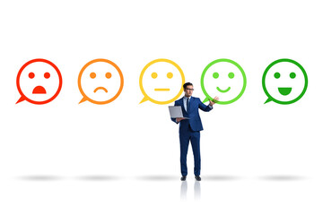 Illustration of customer feedback with faces and businessman