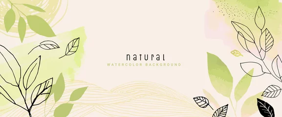 Fototapeten Natural watercolor vector background for graphic and web design, business presentation, marketing. Hand drawn illustration for natural and organic products, beauty and fashion, cosmetics and wellness. © PureSolution