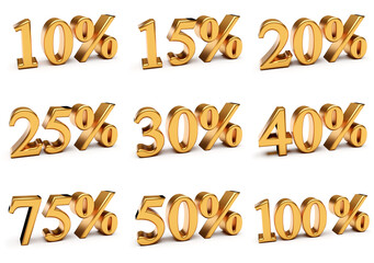 Collection of discounts with numbers and percent off isolated on white