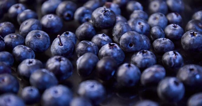 Fresh blueberries fruit Slow Motion. Ar&aacute;ndanos.