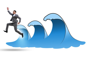 Businessman out on the sea in challenge concept