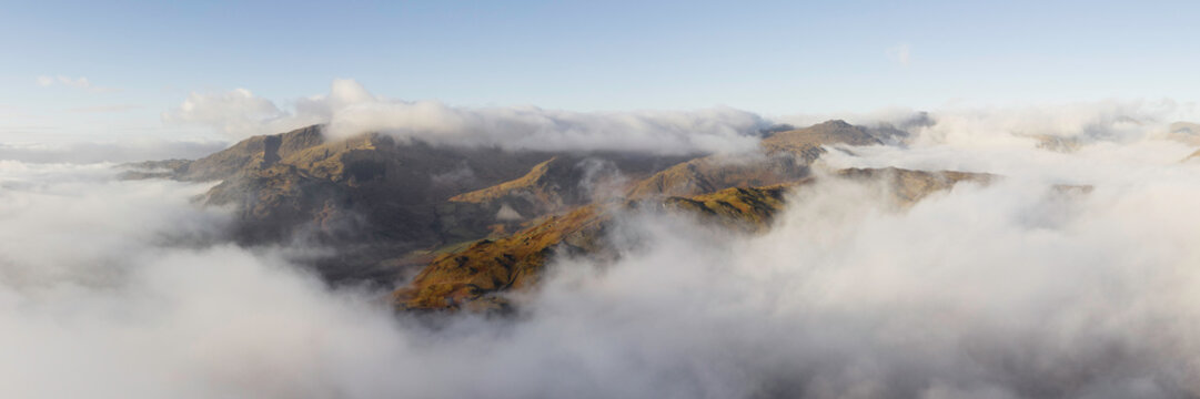 Great Langdale cloud inversion aerial lake district
