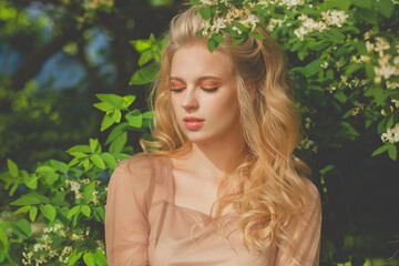 Perfect blonde woman outdoors portrait