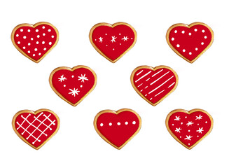 Valentine's day dessert. Red heart ginger cookie, isolated on white background