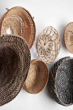 Wicker baskets having on wall