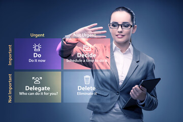Businesswoman using eisenhower matrix for her priorities
