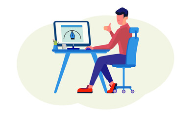 Work from home or freelance work illustration as a graphic designer in cartoon flat design concept