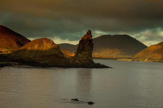 The sunset hits Bartolome Island in the Galapagos Archipelago