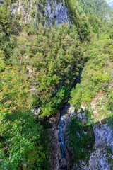 Fototapeta na wymiar 60 meter deep flows River Koritnica close to Fort Kluže-Fortress Flitscher, Slovenia