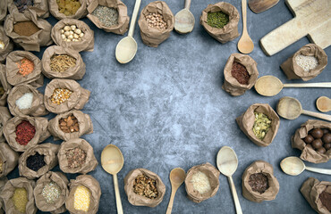 Obraz na płótnie Canvas Spices. Cooking. Kitchen tools. Ingredient. Background. 