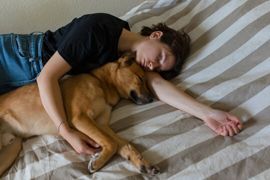 sleeping girl with dog
