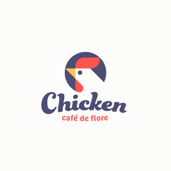 Geometric Chicken abstract logo. Cafe and restaurant vector logo design of chick or rooster with typography.
