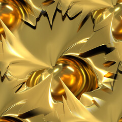 Golden seamless texture with cracks. Beautiful abstraction with lines and cracks close-up. 3D image of liquid gold.
