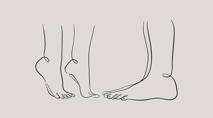 One line male and female legs. Valentine's day vector illustration.