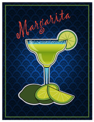 A margarita glass with limes.