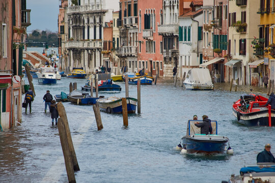 High Tide Canal River Flooding, Sea Levels Sinking Venice