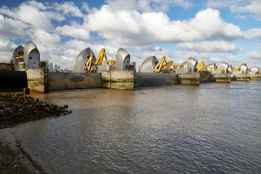 Thames tidal flood gates raised - climate resilience