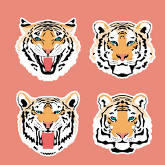Tiger head stickers cut out along the contour, the tiger is a symbol of 2022.