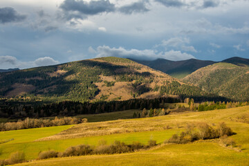 Naklejka premium autumn landscape with mountains and sky, Western Tatras, Liptov, Slovakia, Europe