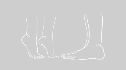One line male and female legs. Valentine's day vector illustration.