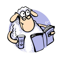 Elderly kind and wise Aries in glasses with a cup and a book