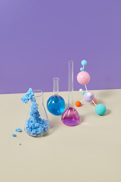 Scientific test tubes, cells in jar and molecule